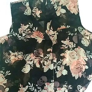 Sheer, skulls and flowers top